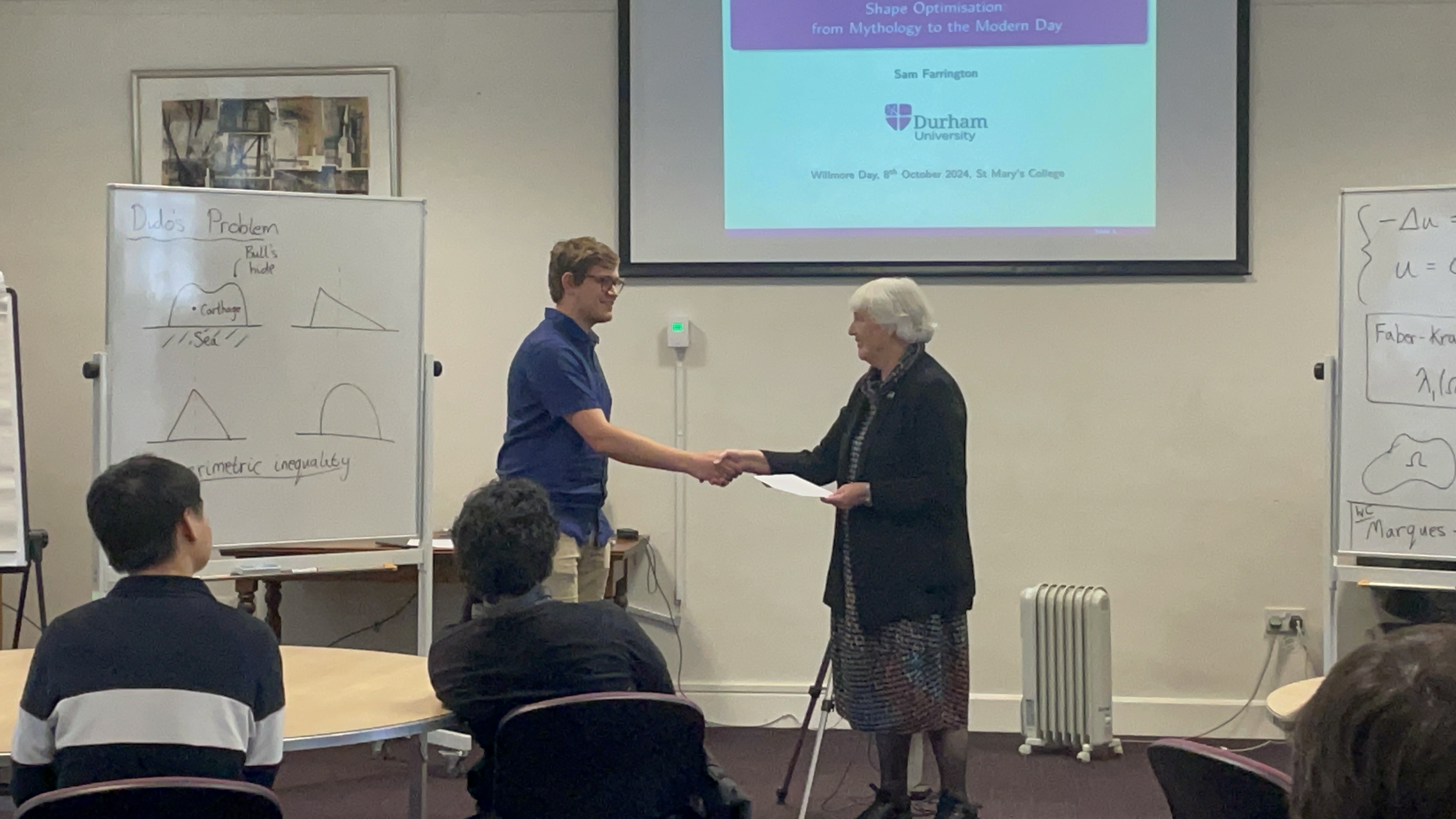 The Willmore Pure Mathematics Postgraduate Prize being awarded