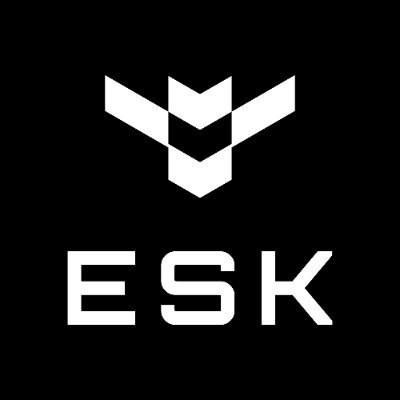 Black background with the white ESK logo and icon