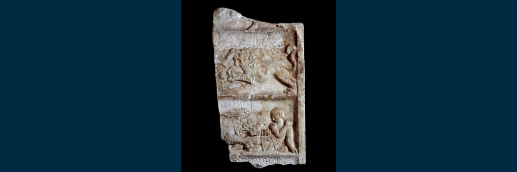 Marble relief showing a fight between a beast fighter and a lion, Ephesus,1st–2nd century AD. © The Trustees of the British Museum