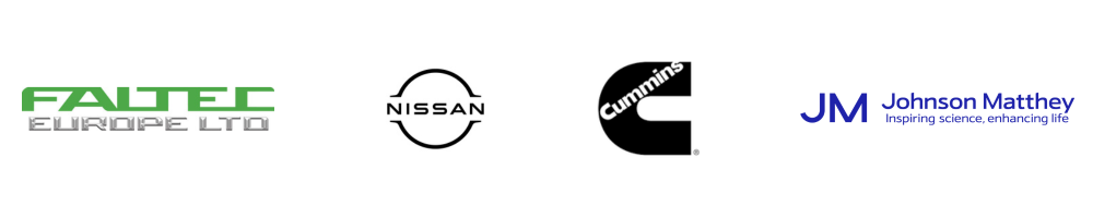 Logos of Faltec Nissan Cummings Johnson Matthey