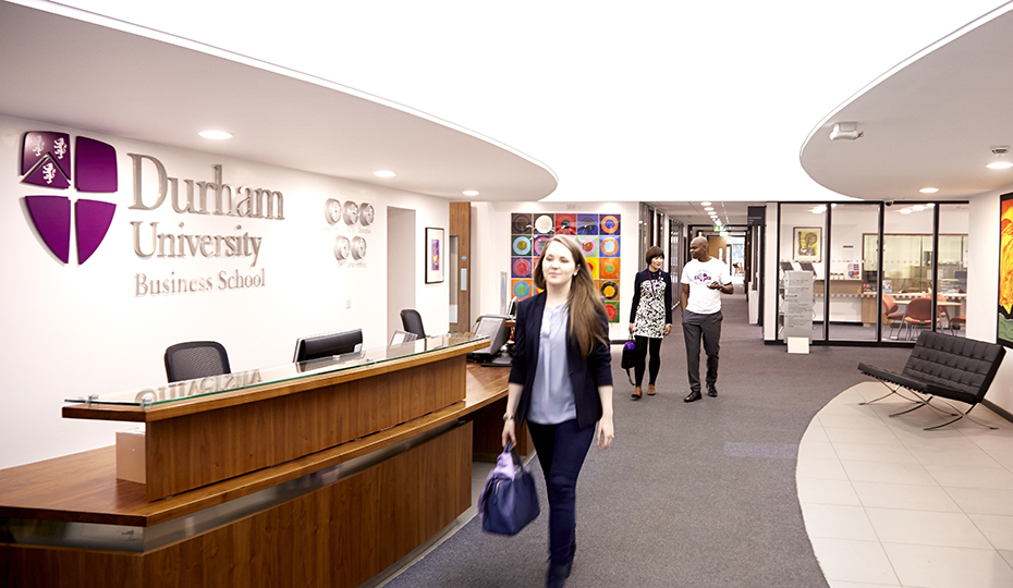 The busy Business School reception area