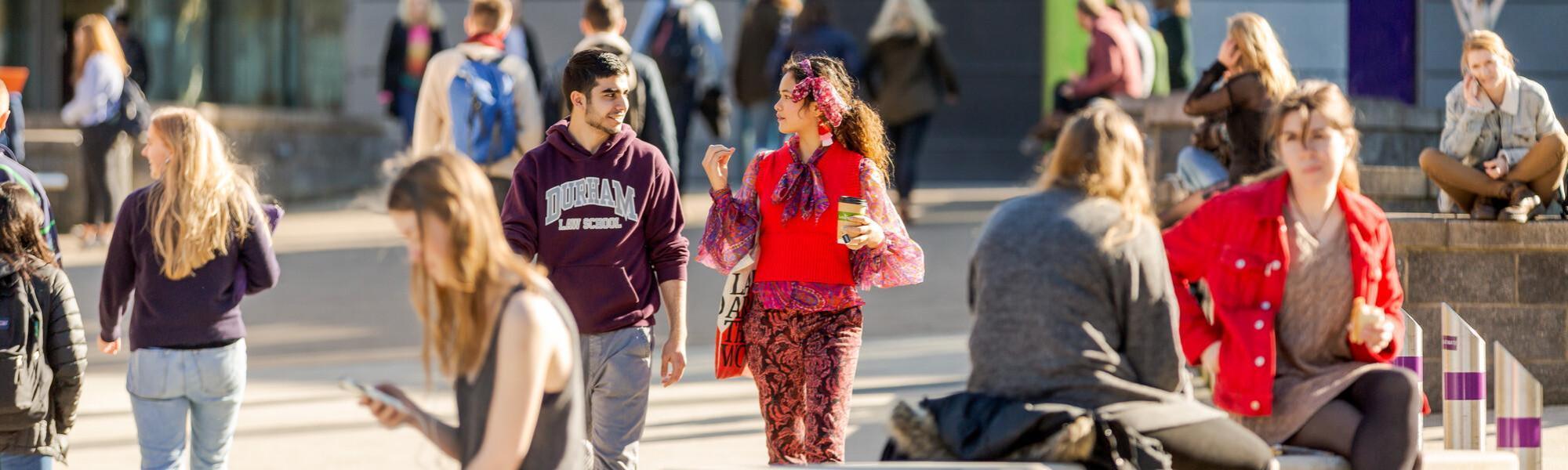 Students walking on busy campus