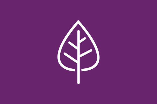 White leaf icon on purple background