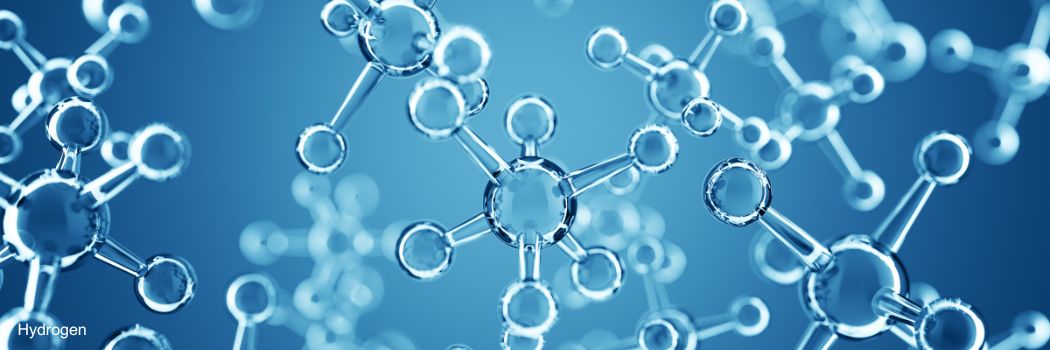 hydrogen molecules, on blue background