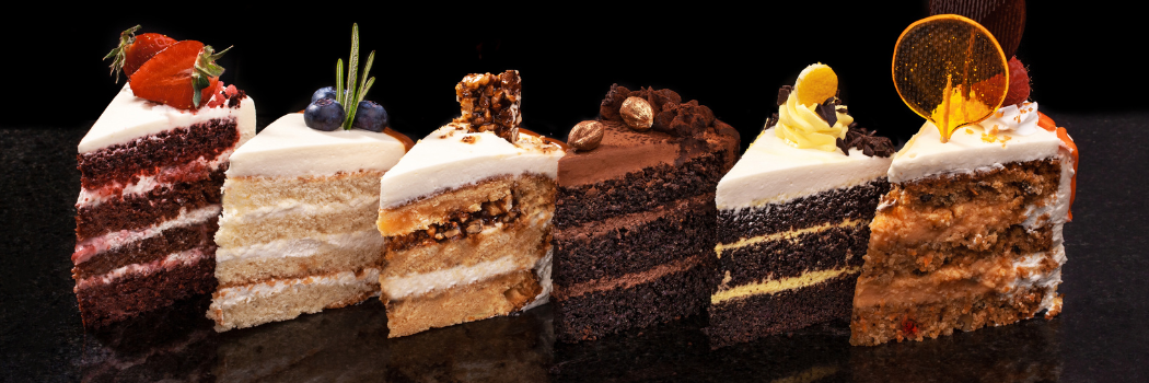 A row of cake slices