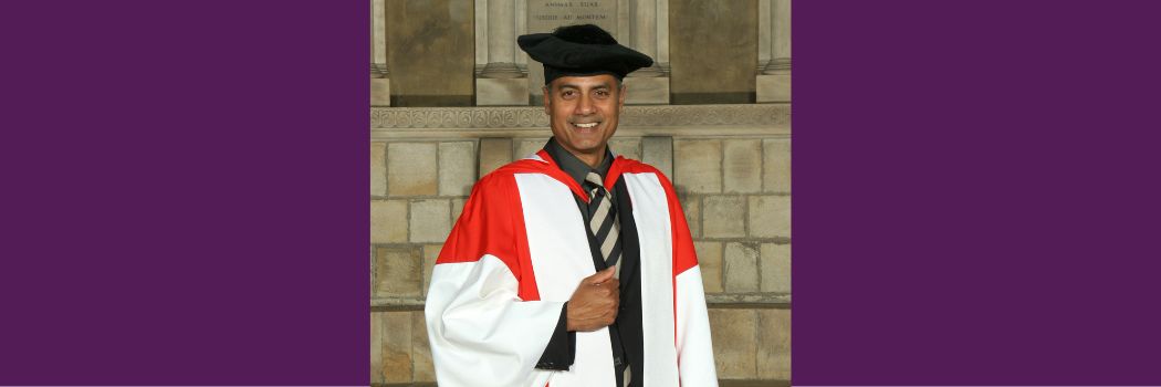 George Alagiah in Congregation robes, ahead of receving his honorary degree