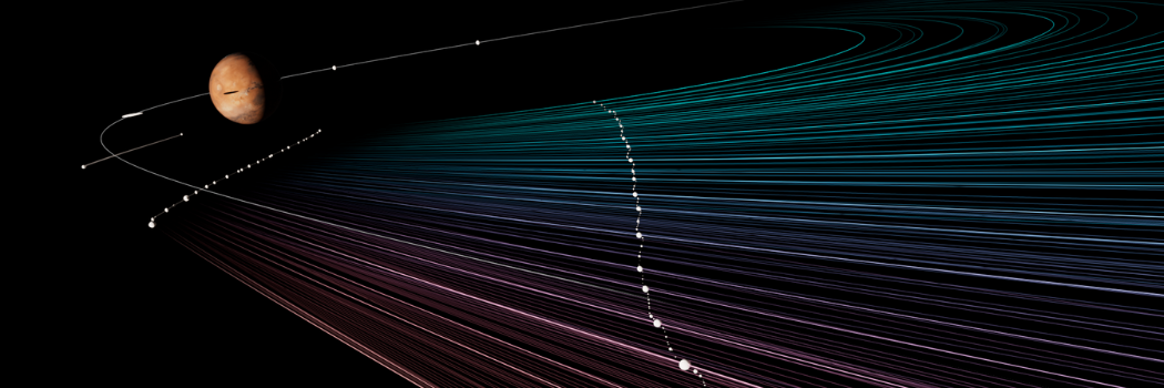 Graphic showing asteroid fragments orbiting Mars t