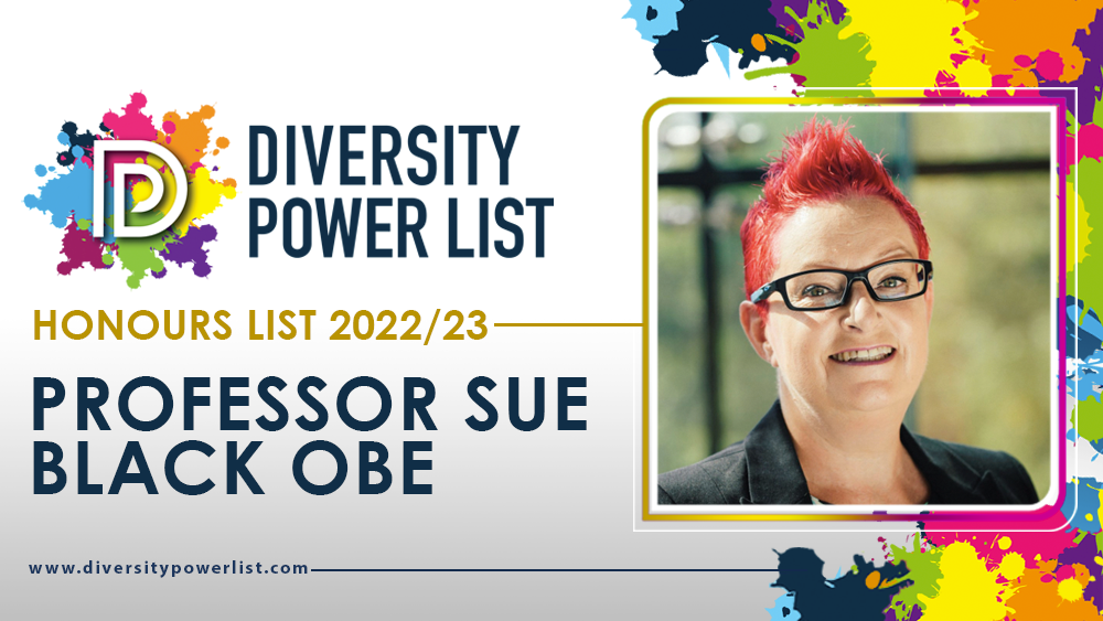 Image of female with red hair and black glasses with title Power Diversity list