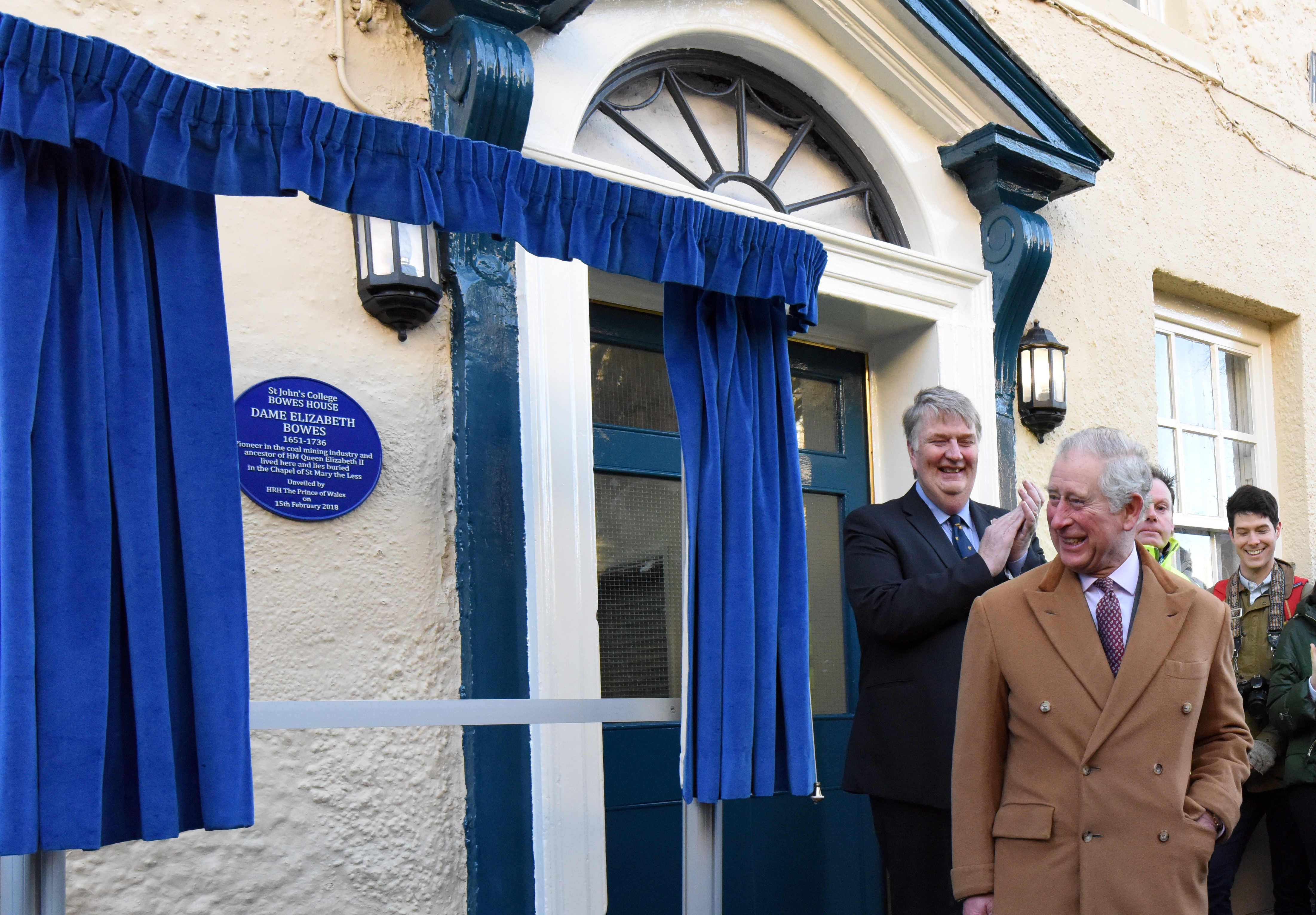 Prince Charles Unveiling a plaque outside Bowes House
