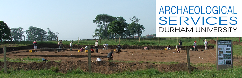 Archaeological Services logo with a community excavation as backdrop