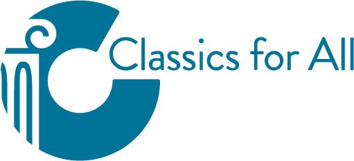 Logo of large letter C with a classical pillar, and text Classics for All