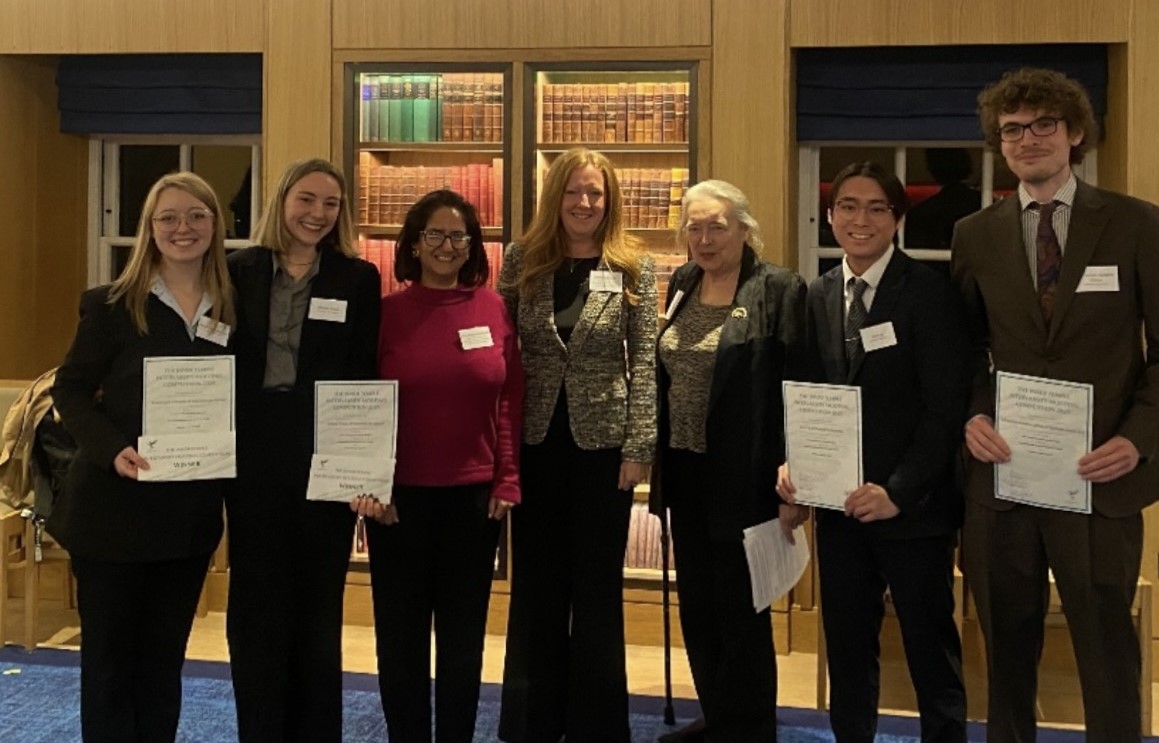 Front Row (R-L): Sebastian Gittes, Ching Yin Curtis IP, Master Caroline Willbourne, Master Reader Helen Davies KC, Master Kabir Sheikh KC, and finalists representing Swansea University.