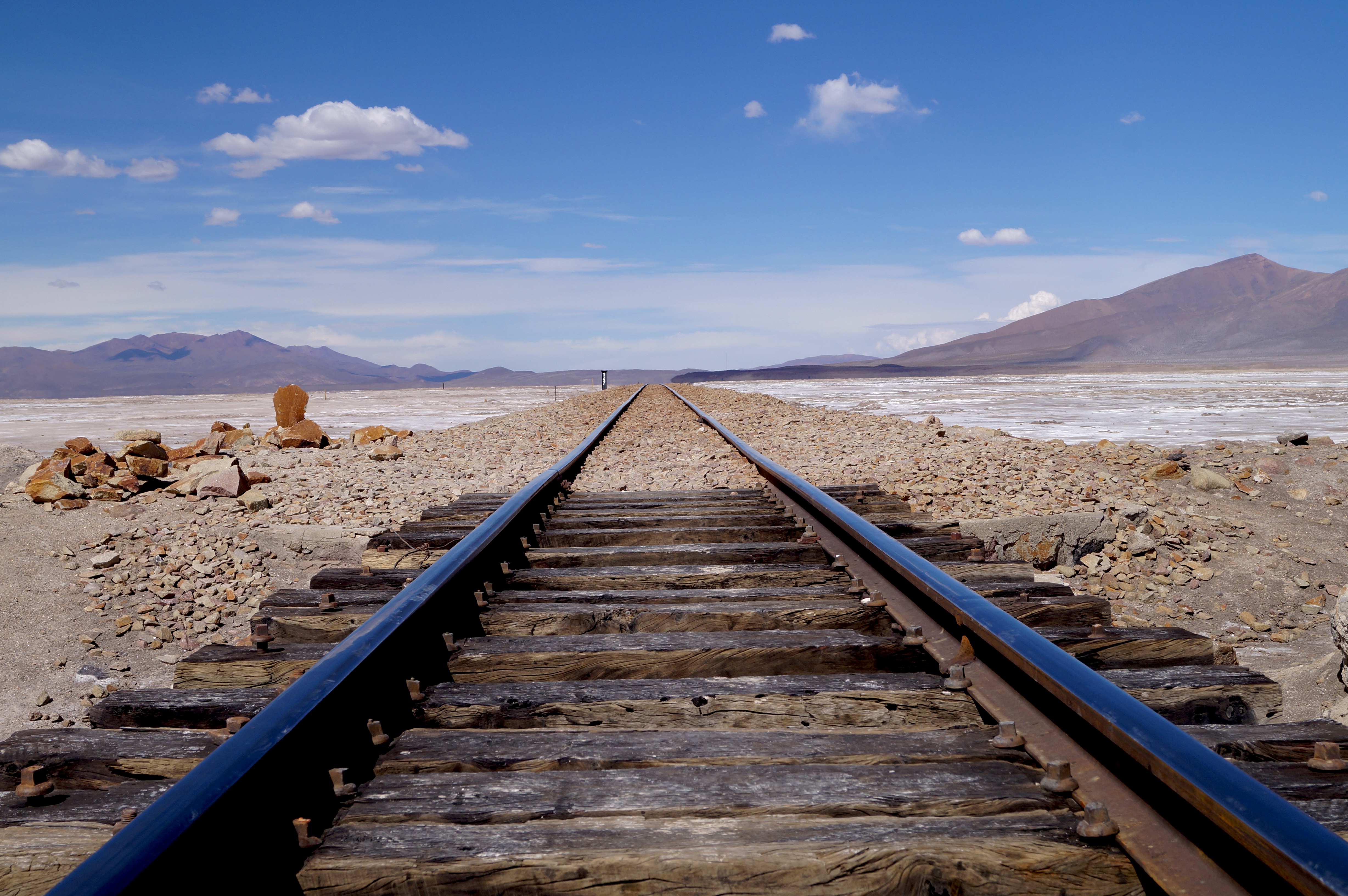 Train tracks leading into horizon