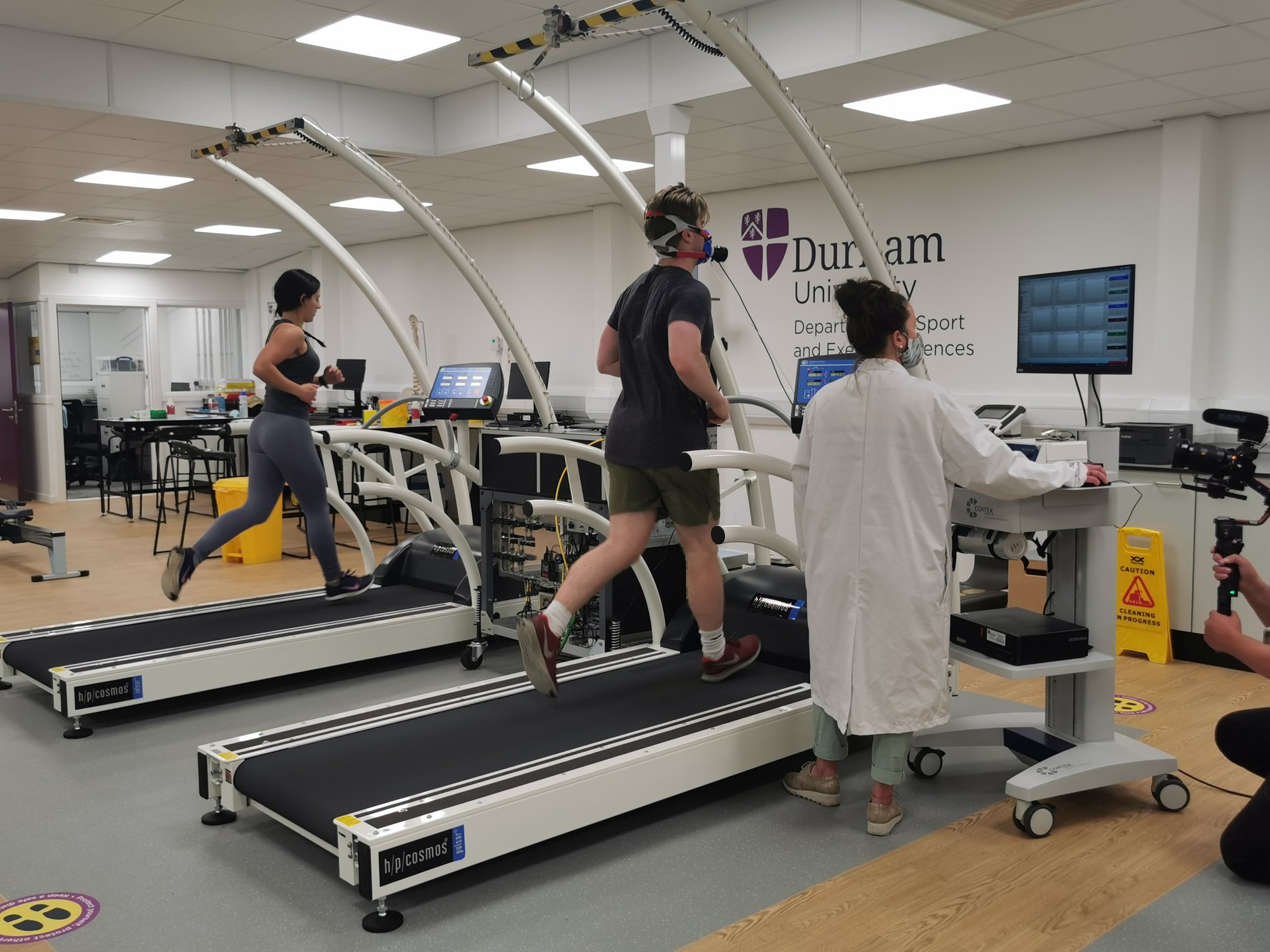 Students using treadmills in human performance lab