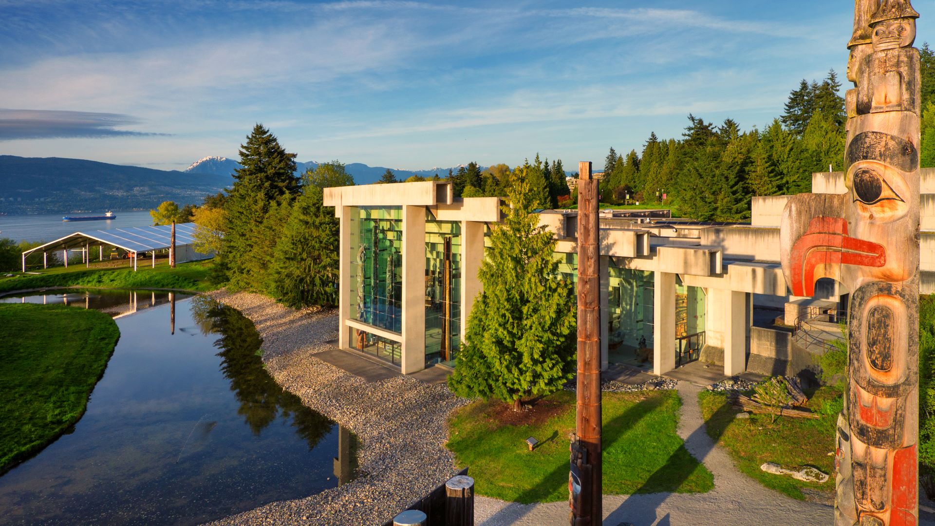 Panoramic view of UBC's museum of anthropology at evening