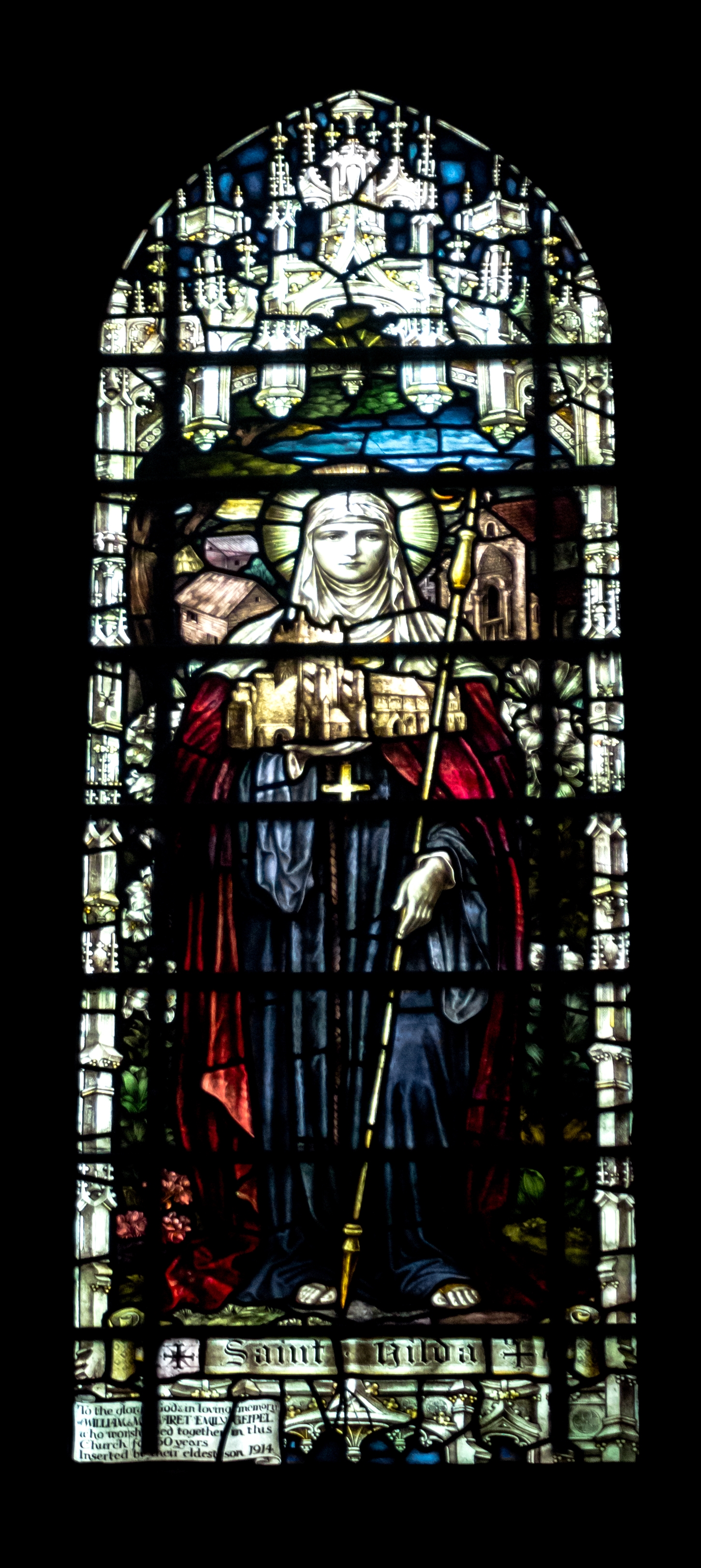 Stained glass window of St Hilda