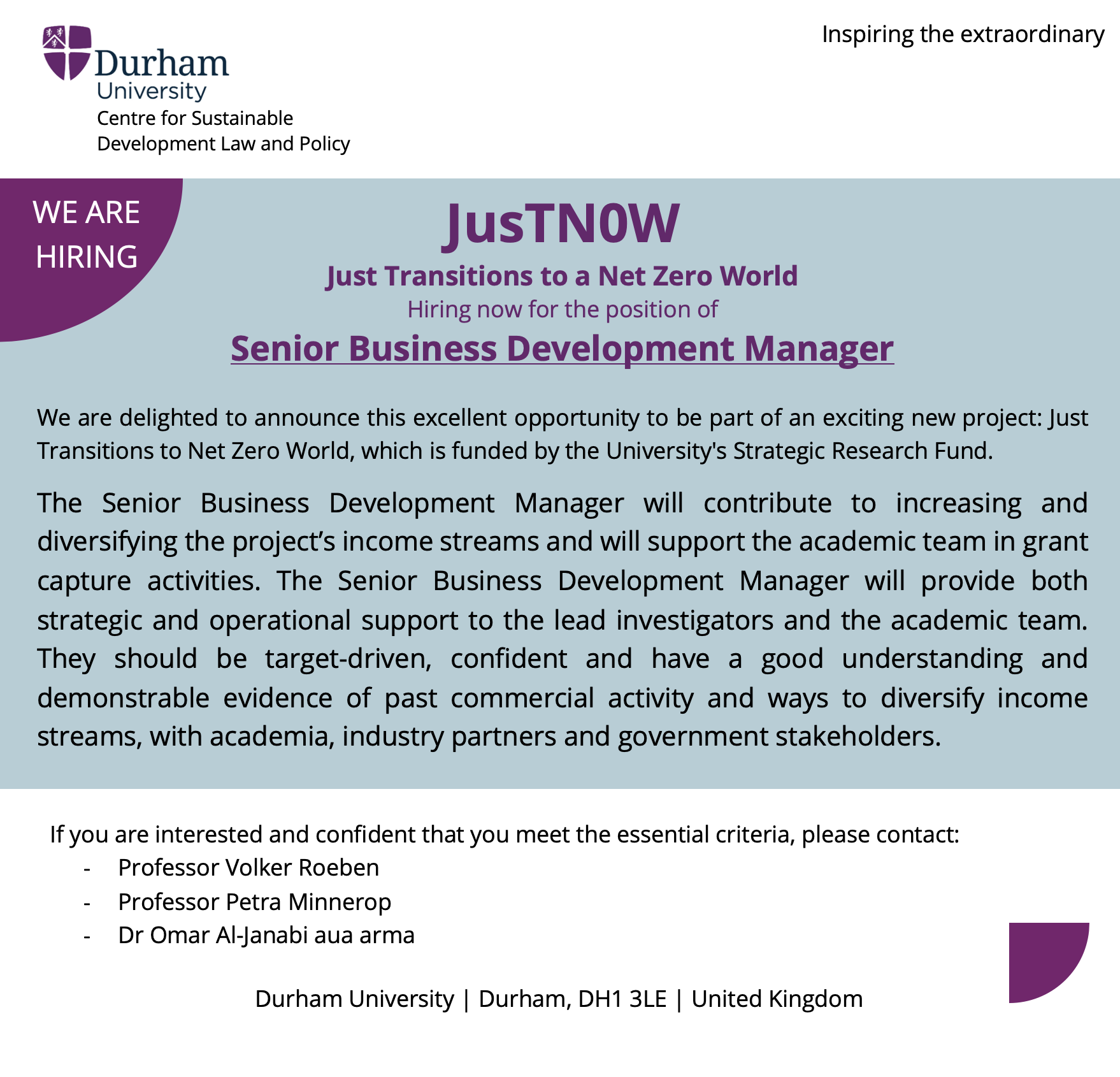 Poster for a hiring news for JusTN0W SBDP