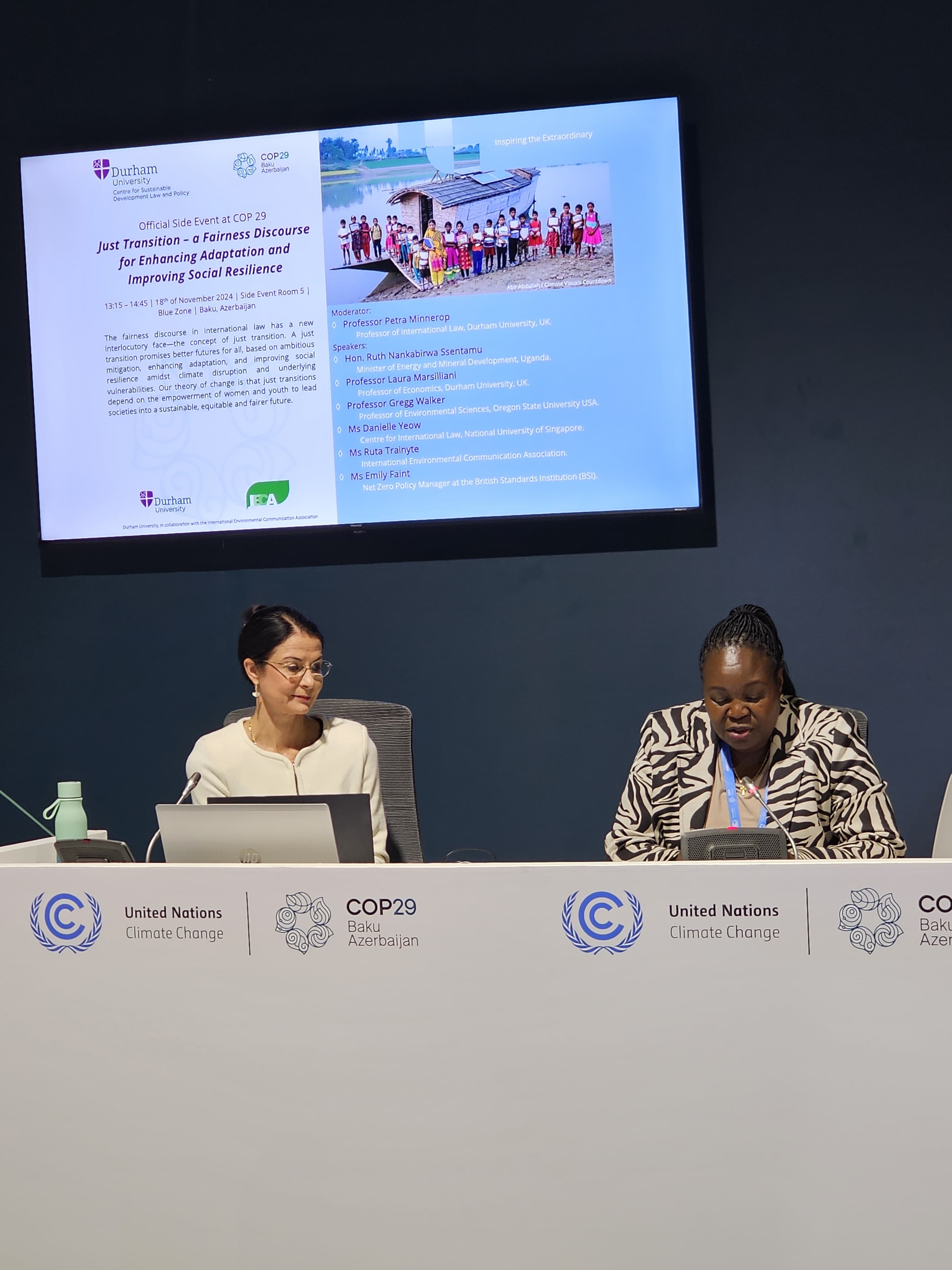 Two ladies at stage at a COP29 Side Event