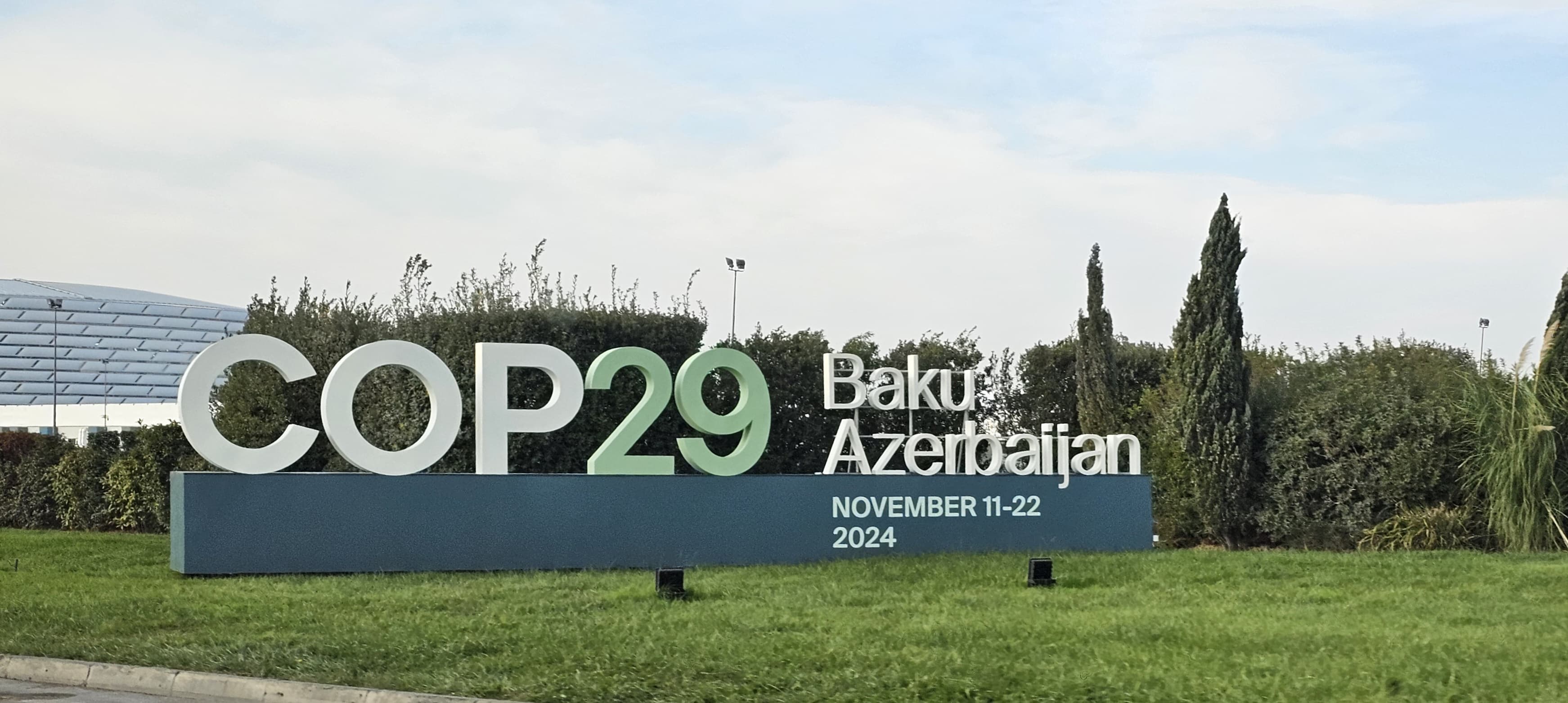 Plastic Letters Bill Board at COP29 Venue Entrance