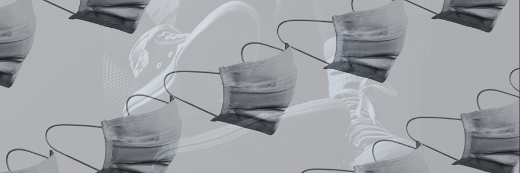 Covid masks superimposed on converse boots