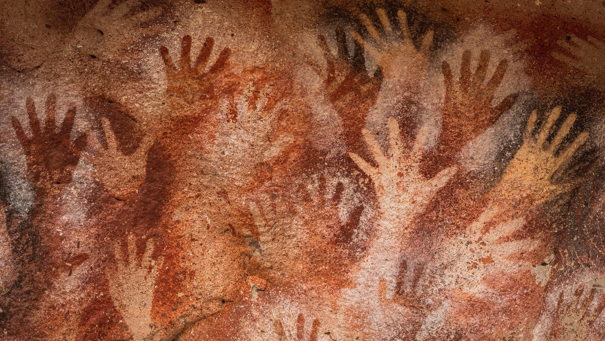 Hand paintings at the Cave of Hands in Santa Cruz
