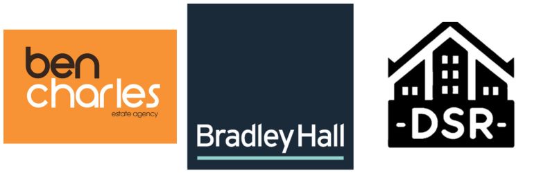 A row of logos for Ben Charles, Bradley Hall and Evenmore Properties lettings agents, who have signed the Durham City Student Lettings Code of Practice