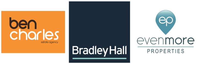 A row of logos for Ben Charles, Bradley Hall and Evenmore Properties lettings agents, who have signed the Durham City Student Lettings Code of Practice