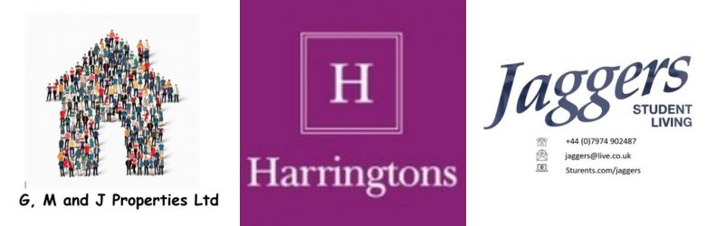 A row of logos for Harringtons, Jaggers Student Living, and Loc8Me lettings agents, who have signed the Durham City Student Lettings Code of Practice